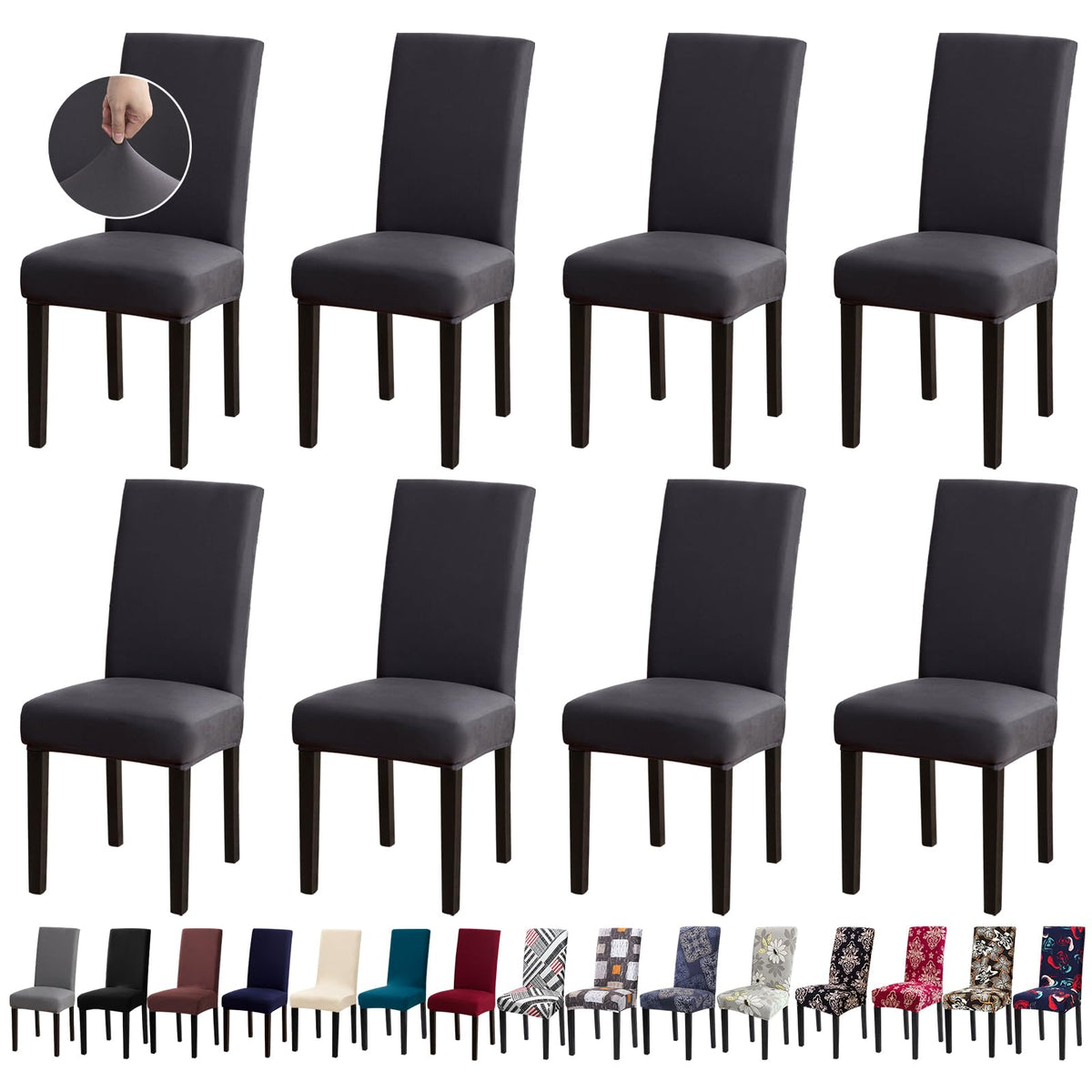 Chair Covers, Stretch Dining Room Chair Covers Set of 6, Removable Washable Dining Chair Slipcovers for Home, Hotel, Banquet