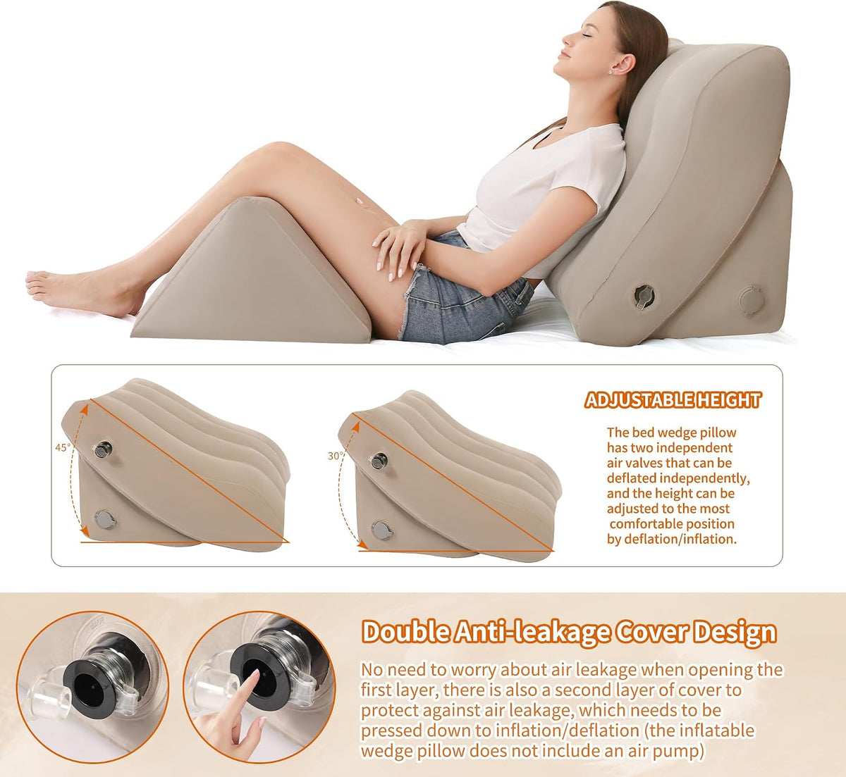Inflatable Wedge Pillow Set, Inflatable Bed Wedge Pillow for Sleeping, Travel Wedge, Adjustable Sitting Pillows for Back, Leg Pain Relief, GERD, Acid Reflux & Anti Snoring