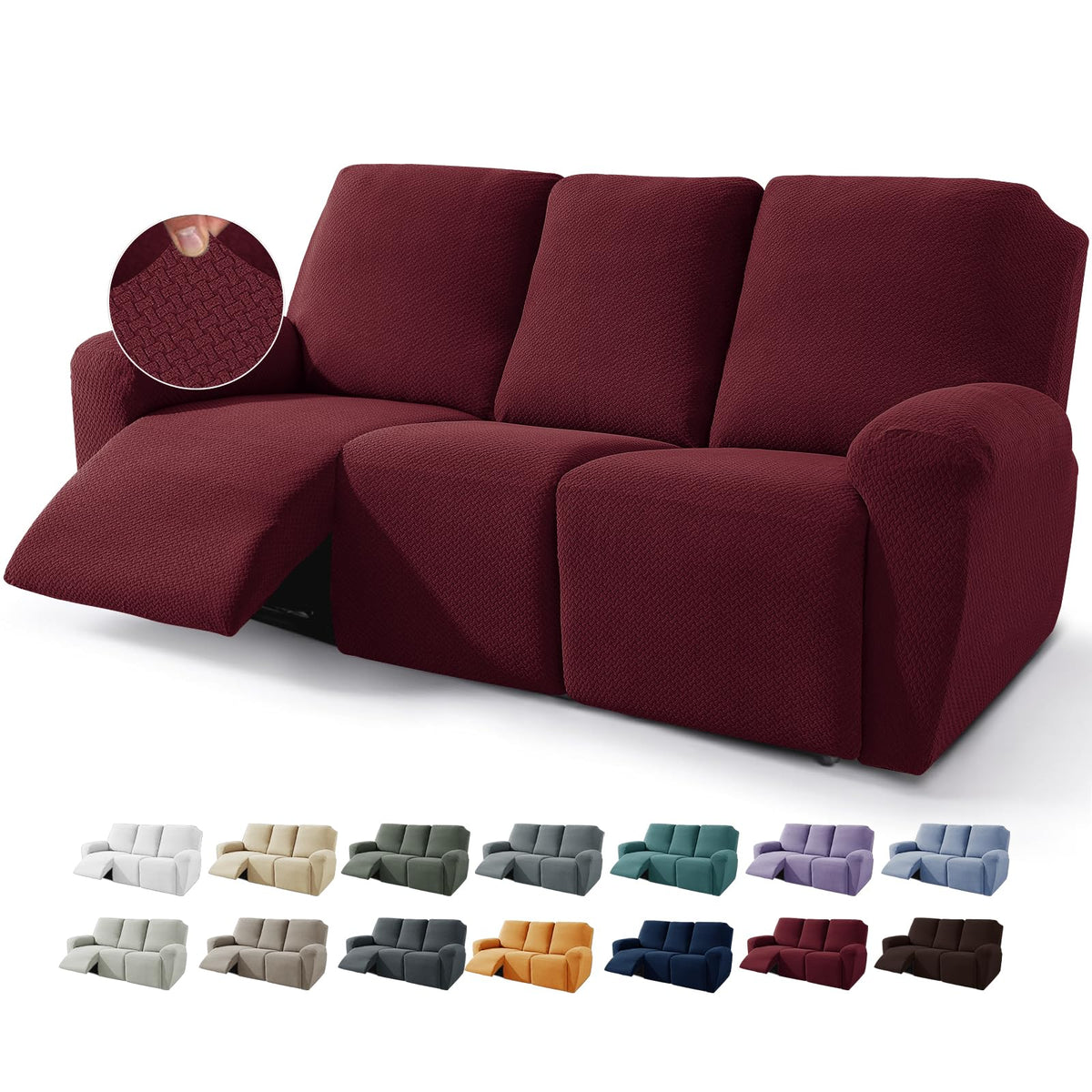JIVINER 4-Piece Recliner Chair Covers Stretch Jacquard Chair Covers for Reclining Chair Recliner Slipcovers for Living Room Soft Recliner Protector with Pocket (Recliner,Dark Coffee)
