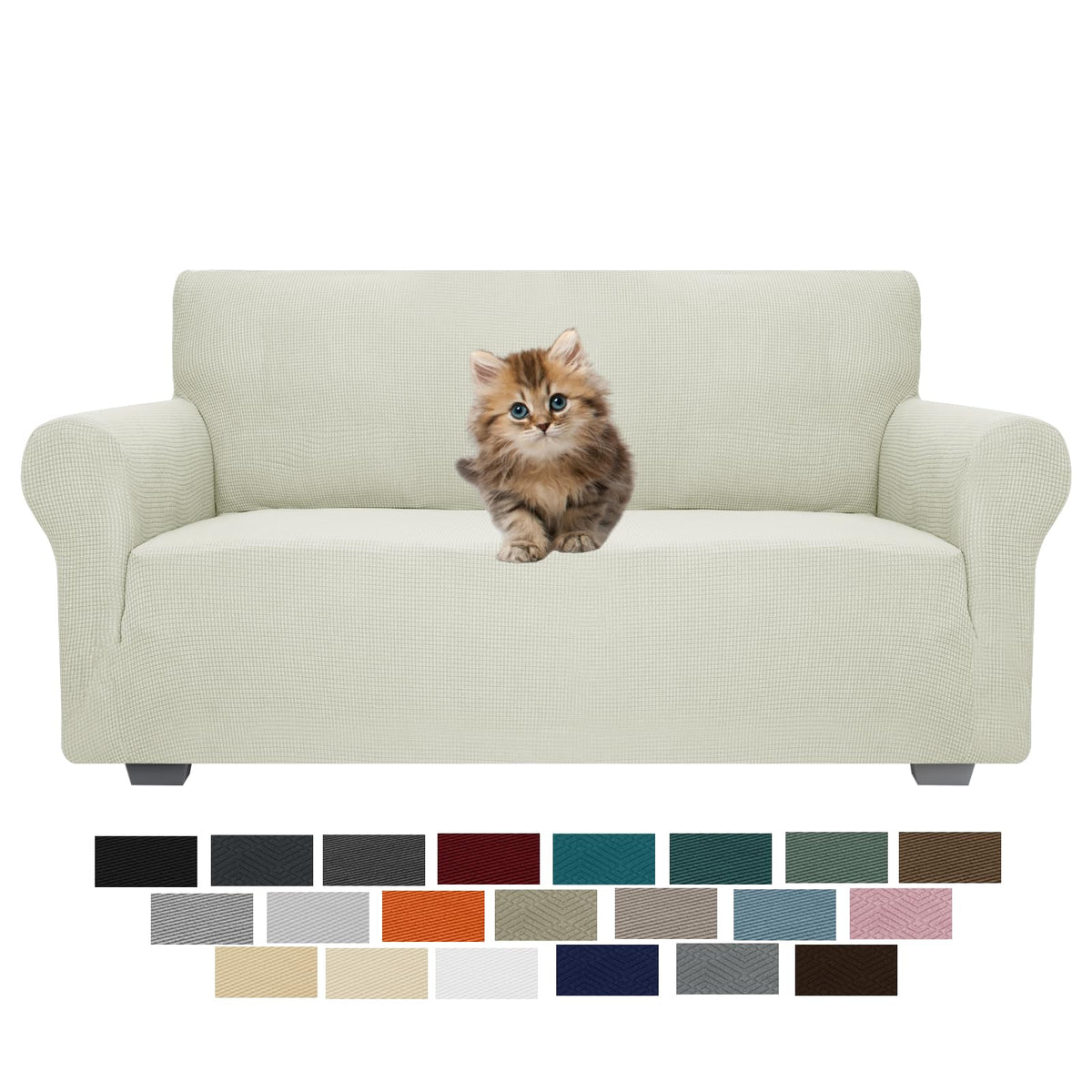 JIVINER Super Stretch Chair Sofa Slipcovers 1-Piece Jacquard Chair Covers for Living Room Soft Anti Slip 1 Seater Couch Furniture Protector Small Checks for Kids Pets (Chair, Light Gray)