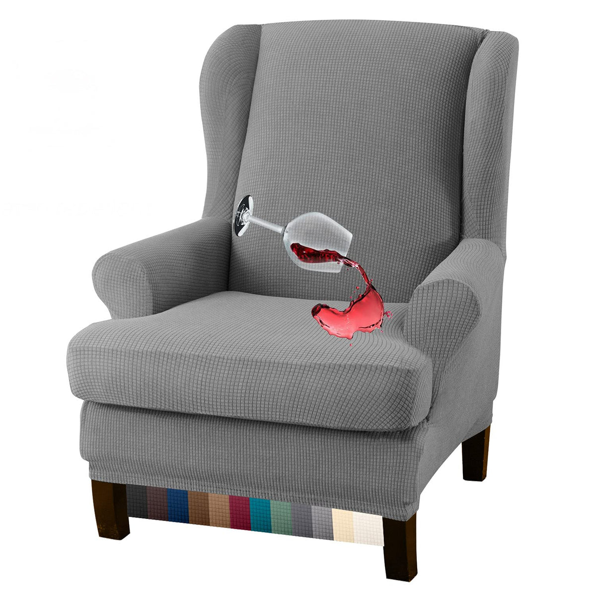 Granbest Premium Water Repellent Wingback Chair Cover 2-Piece High Stretch Jacquard Fabric Wing Back Chair Slipcovers (Wing Chair Cover, Gray)