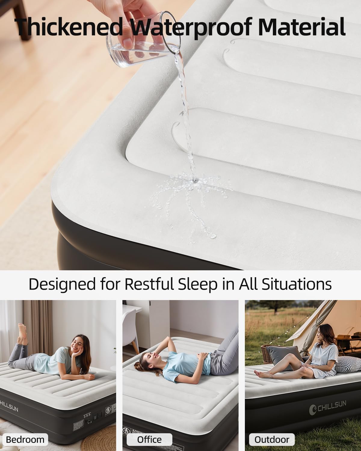CHILLSUN 2026 Upgraded King Air Mattress with Built in Pump, 18" Raised Comfort Blow up Mattress, Luxury Air Bed Inflatable Mattress for Guests Home& Camping, Colchones Inflables 800lbs Max