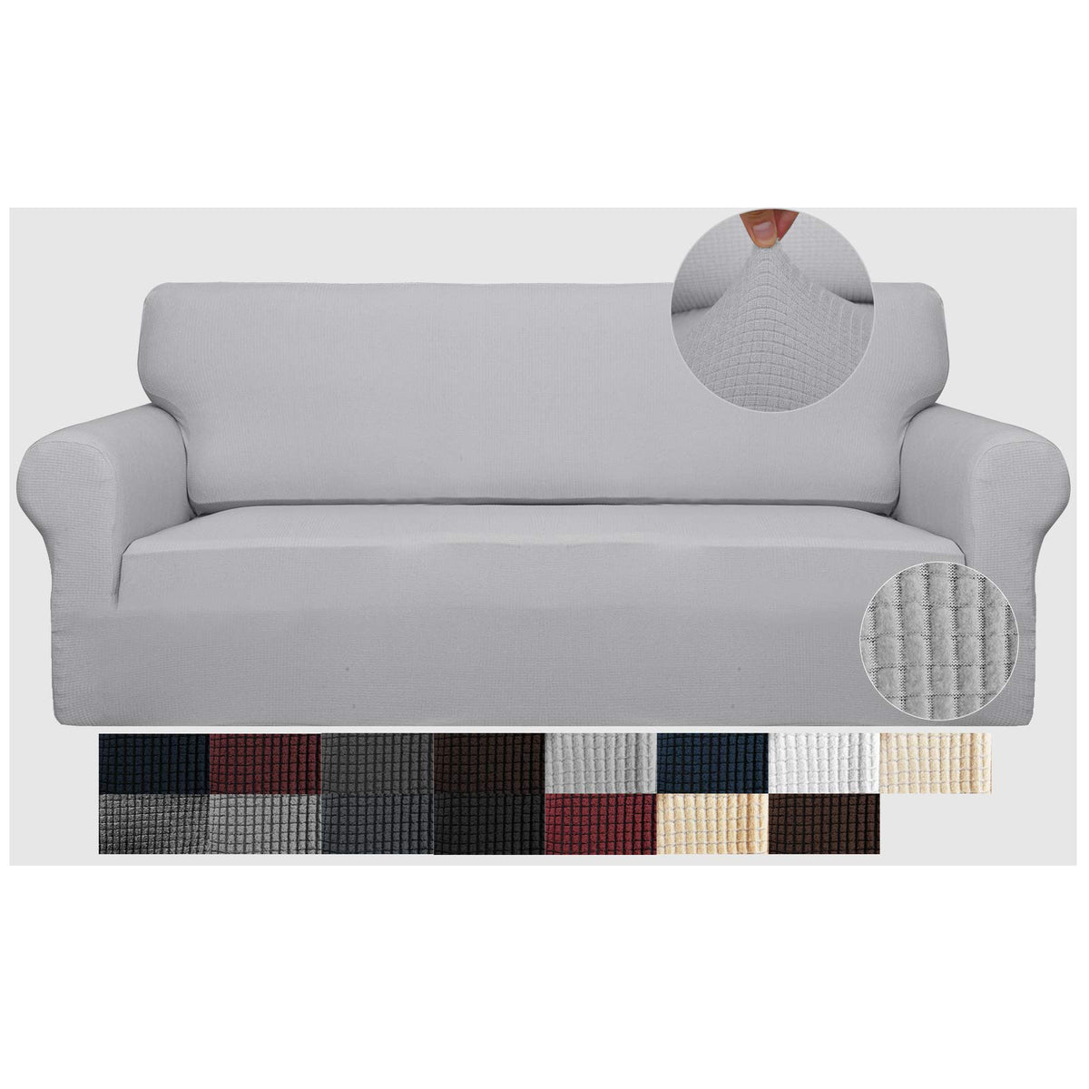 JIVINER Super Stretch Chair Sofa Slipcovers 1-Piece Jacquard Chair Covers for Living Room Soft Anti Slip 1 Seater Couch Furniture Protector Small Checks for Kids Pets (Chair, Light Gray)
