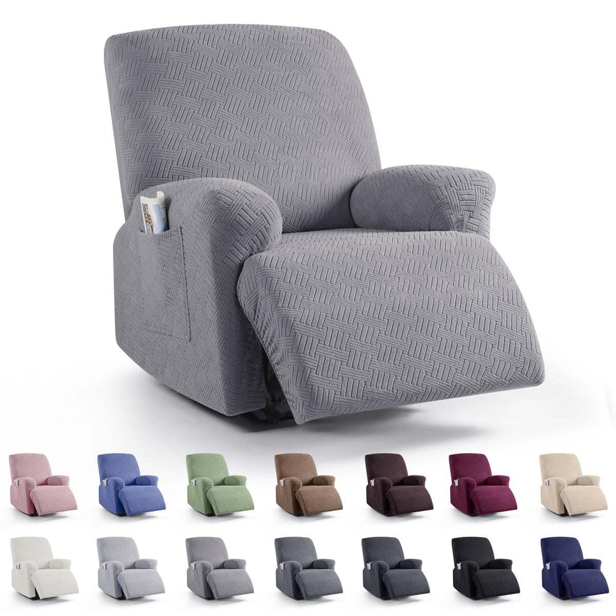 KinCam Recliner Chair Covers, Stretch Reclining Cover, Dark Gray