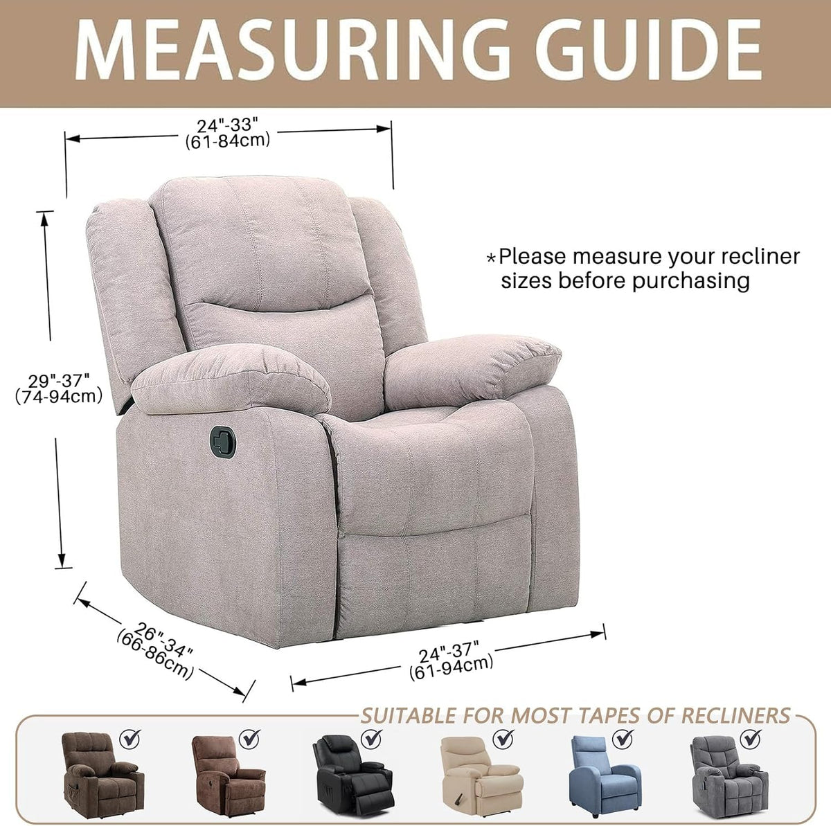 JIVINER 4-Piece Recliner Chair Covers Stretch Jacquard Chair Covers for Reclining Chair Recliner Slipcovers for Living Room Soft Recliner Protector with Pocket (Recliner,Dark Coffee)