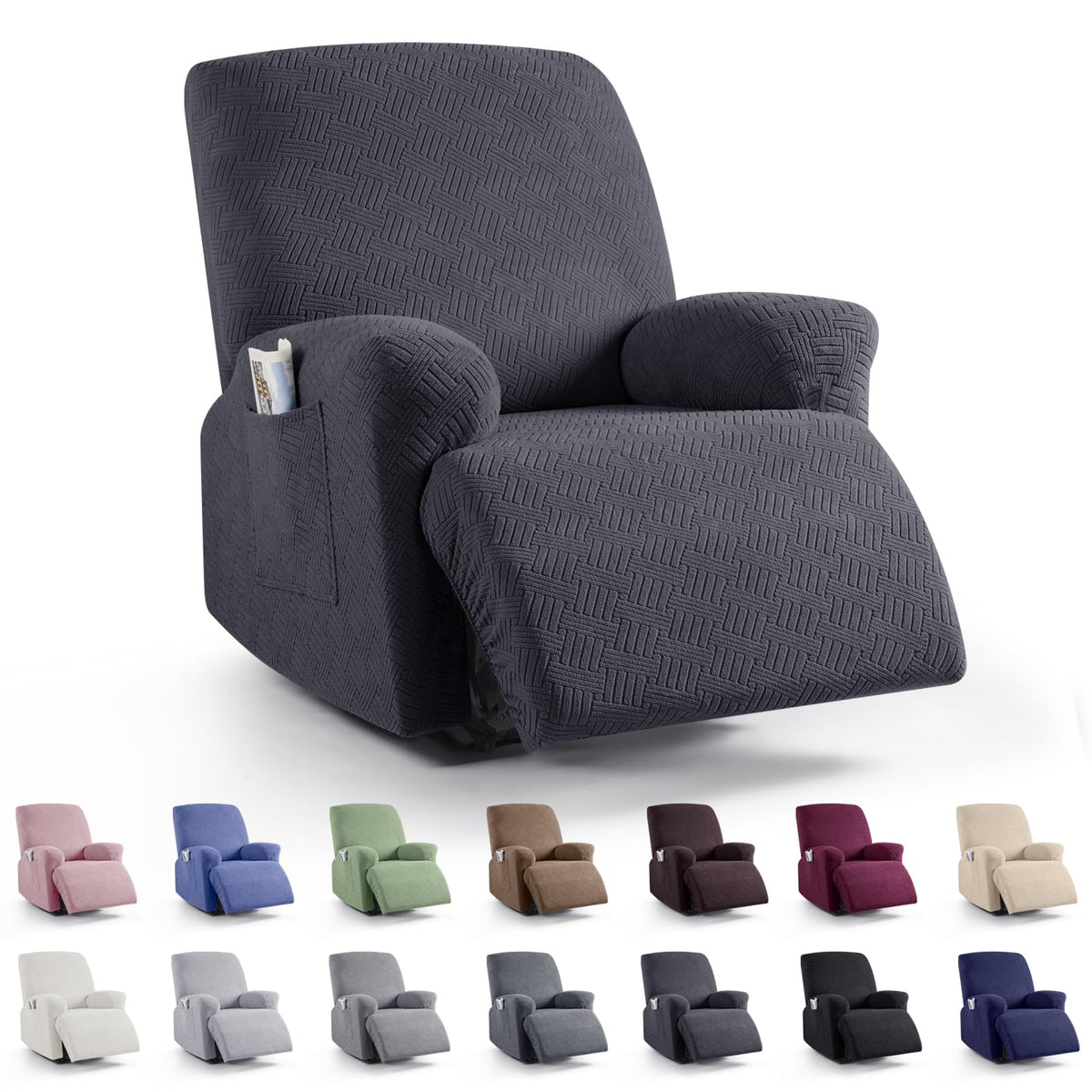 KinCam Recliner Chair Covers, Stretch Reclining Cover, Dark Gray
