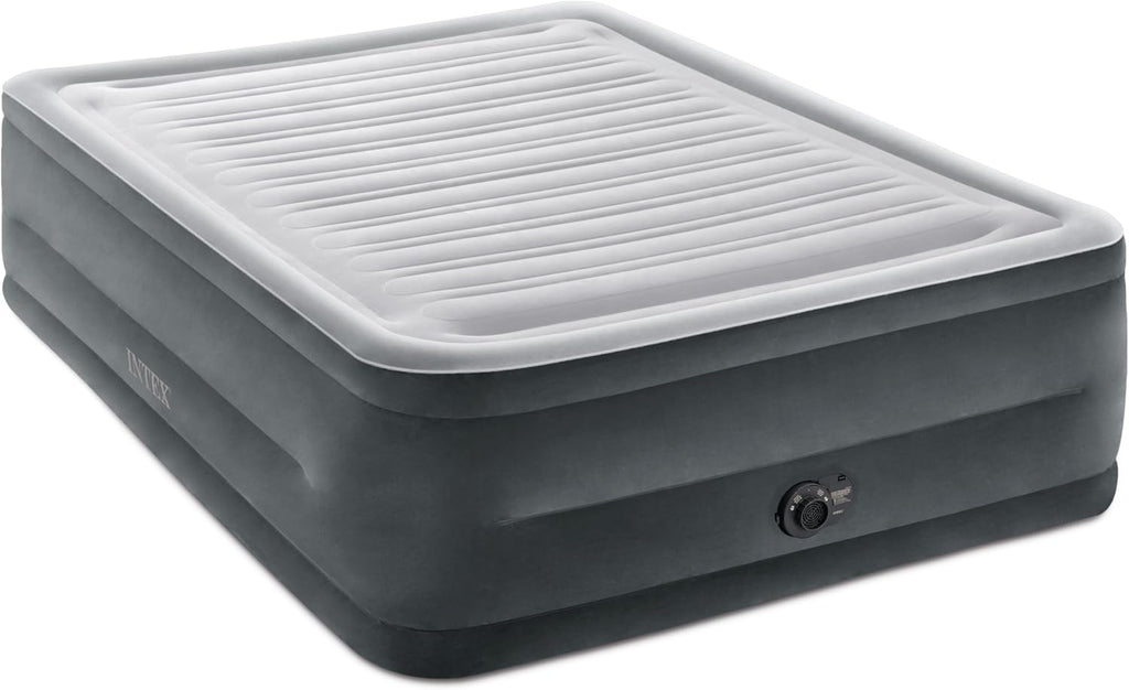 Intex 64417ED 22in Queen Dura-Beam Comfort Plush High-Rise Inflatable Air Mattress with Built in Pump for Travel and Camping, 600lb Weight Capacity