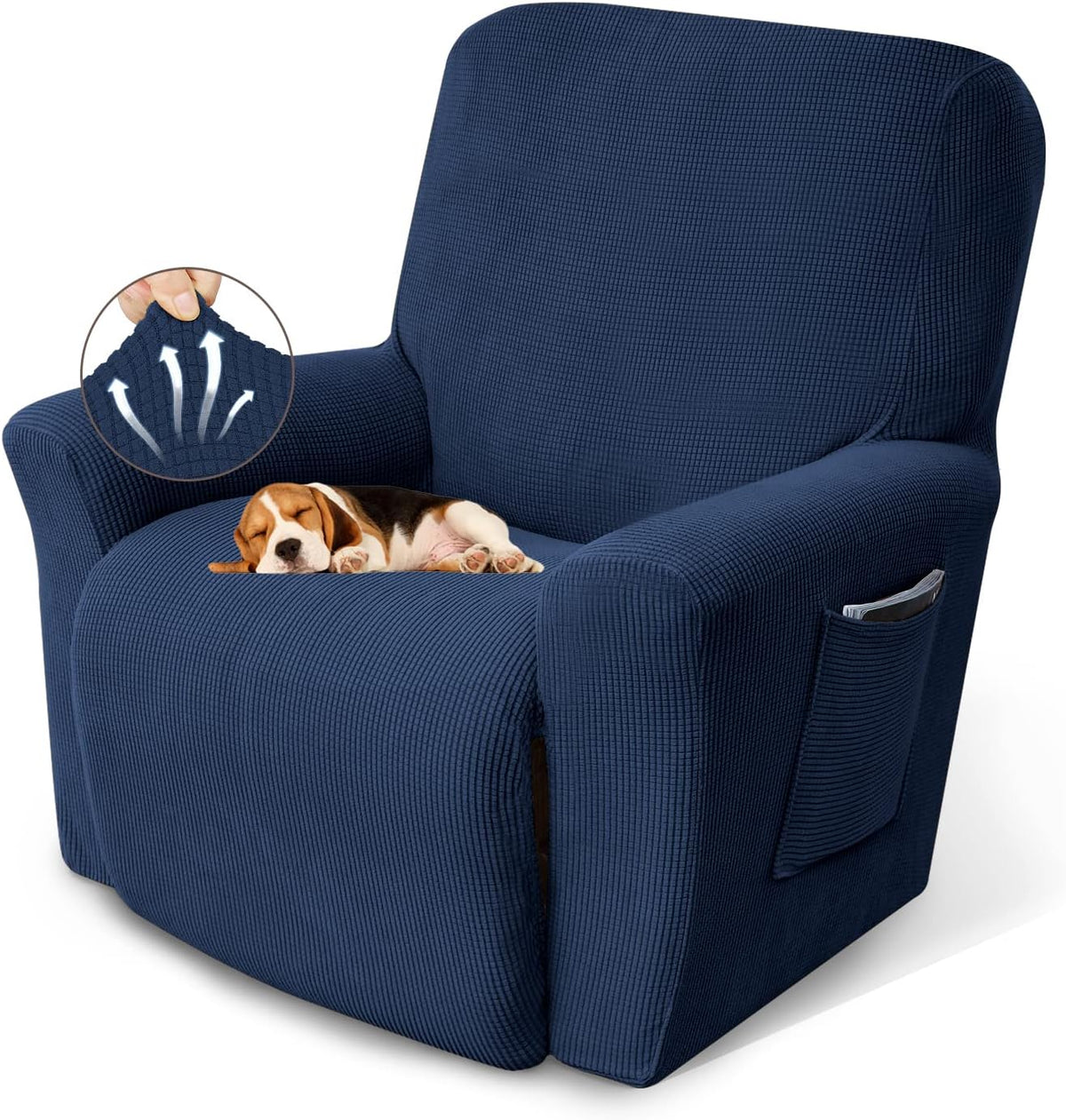 KEKUOU Recliner Chair Covers, 1-Piece Lazy Boy Recliner Covers, Navy Blue