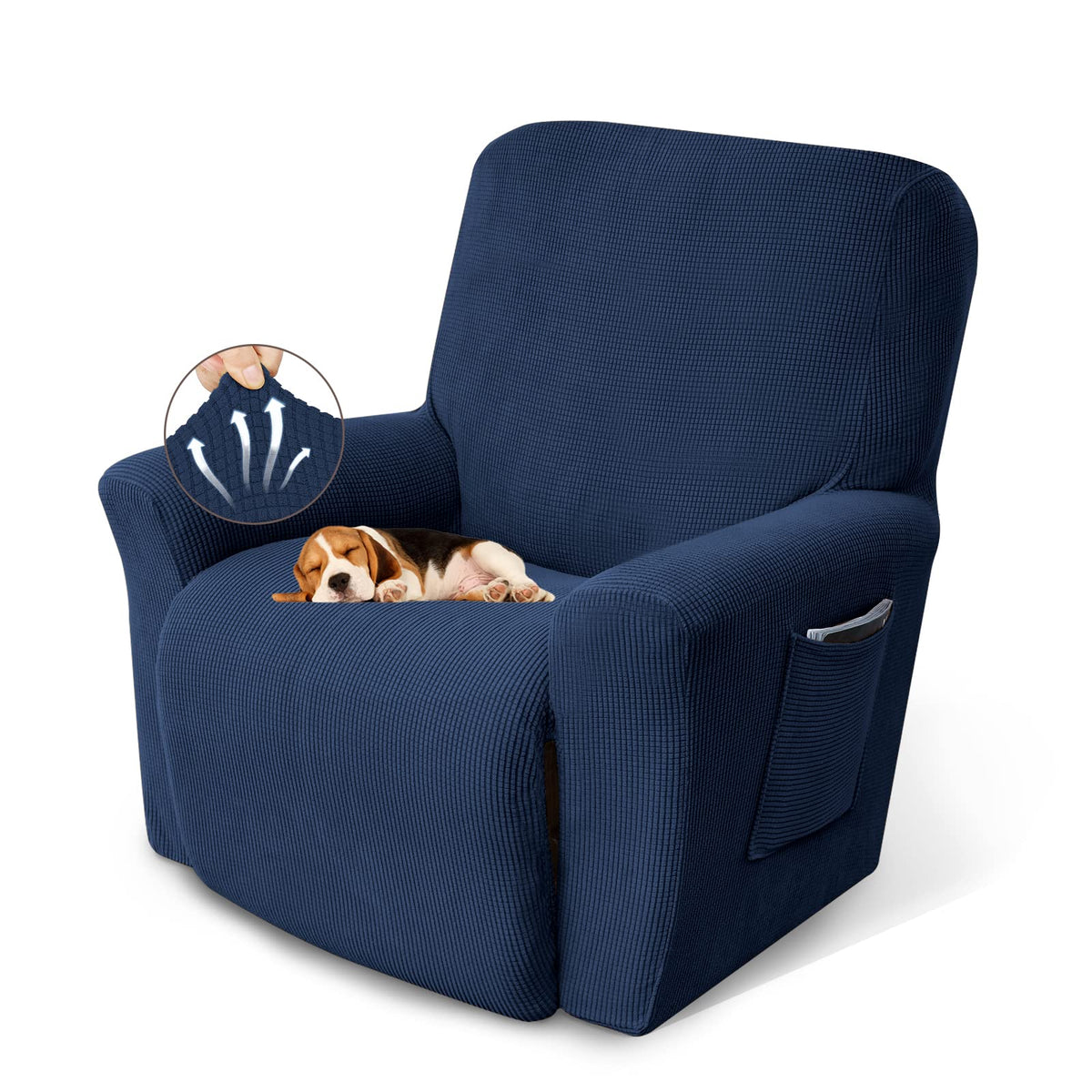 KEKUOU Recliner Chair Covers, 1-Piece Lazy Boy Recliner Covers, Navy Blue