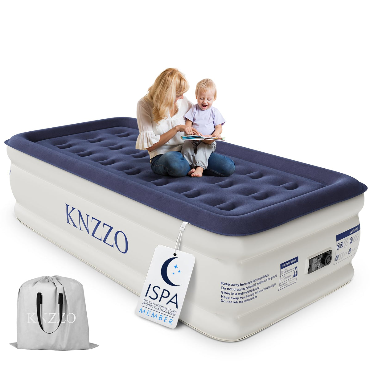 KNZZO Queen Air Mattress with Built in Pump, 18 Inch Inflatable Bed, 800lb