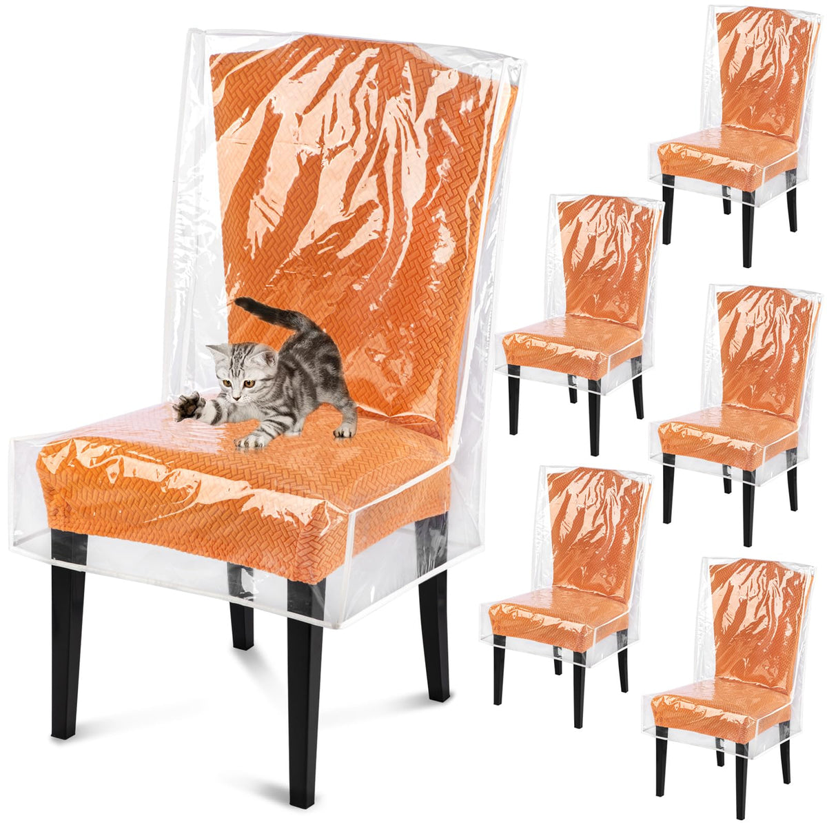 Dining Chair Covers, Waterproof Chair Covers - 4 Pack Clear Plastic Seat Chair Protector for Kitchen Keep Your Chair Away from Water Dust Stain and Pet Claws W/21 x D/18 Fits 16-23" (4)