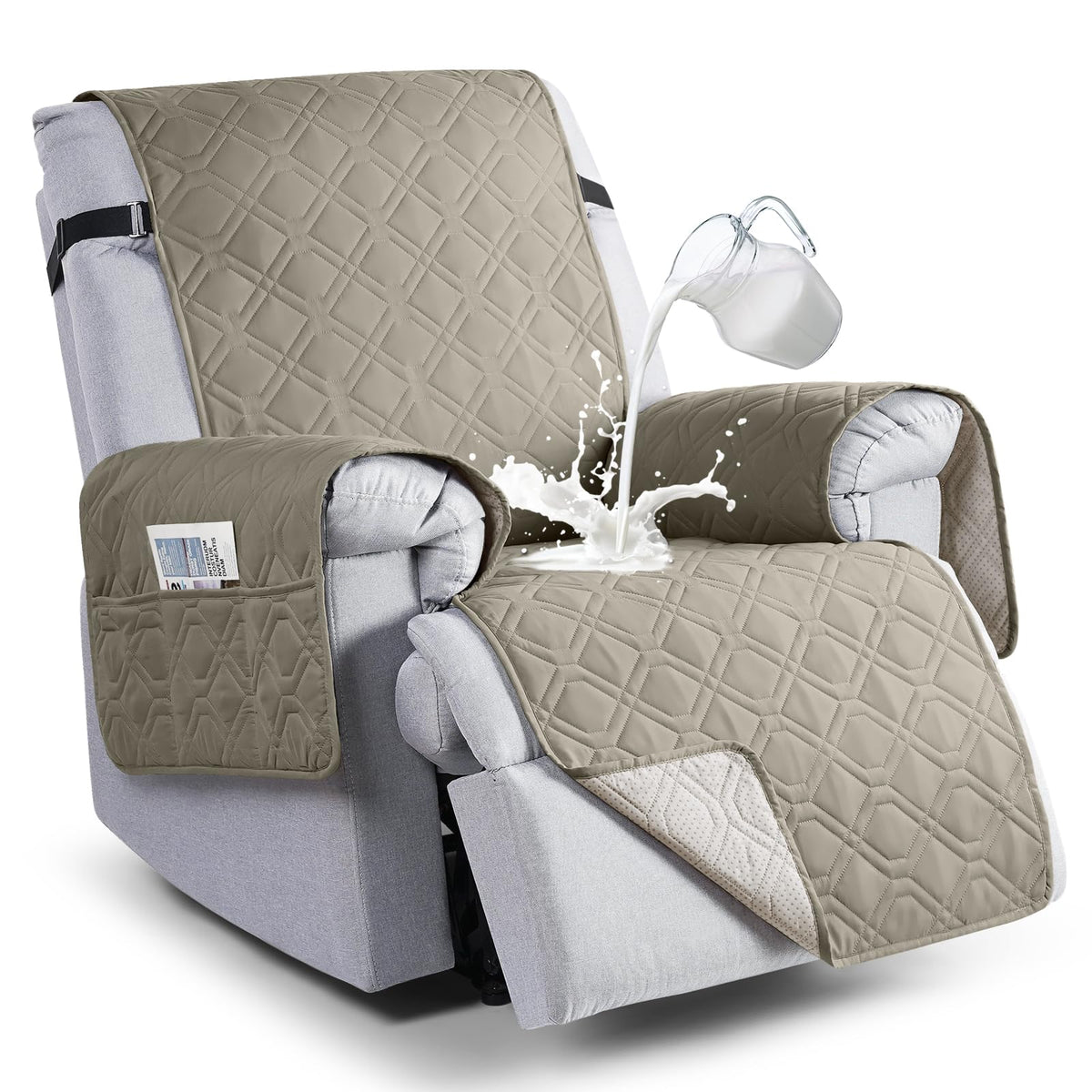 VANSOFY 100% Waterproof Recliner Chair Covers Washable, Khaki, 23.6"