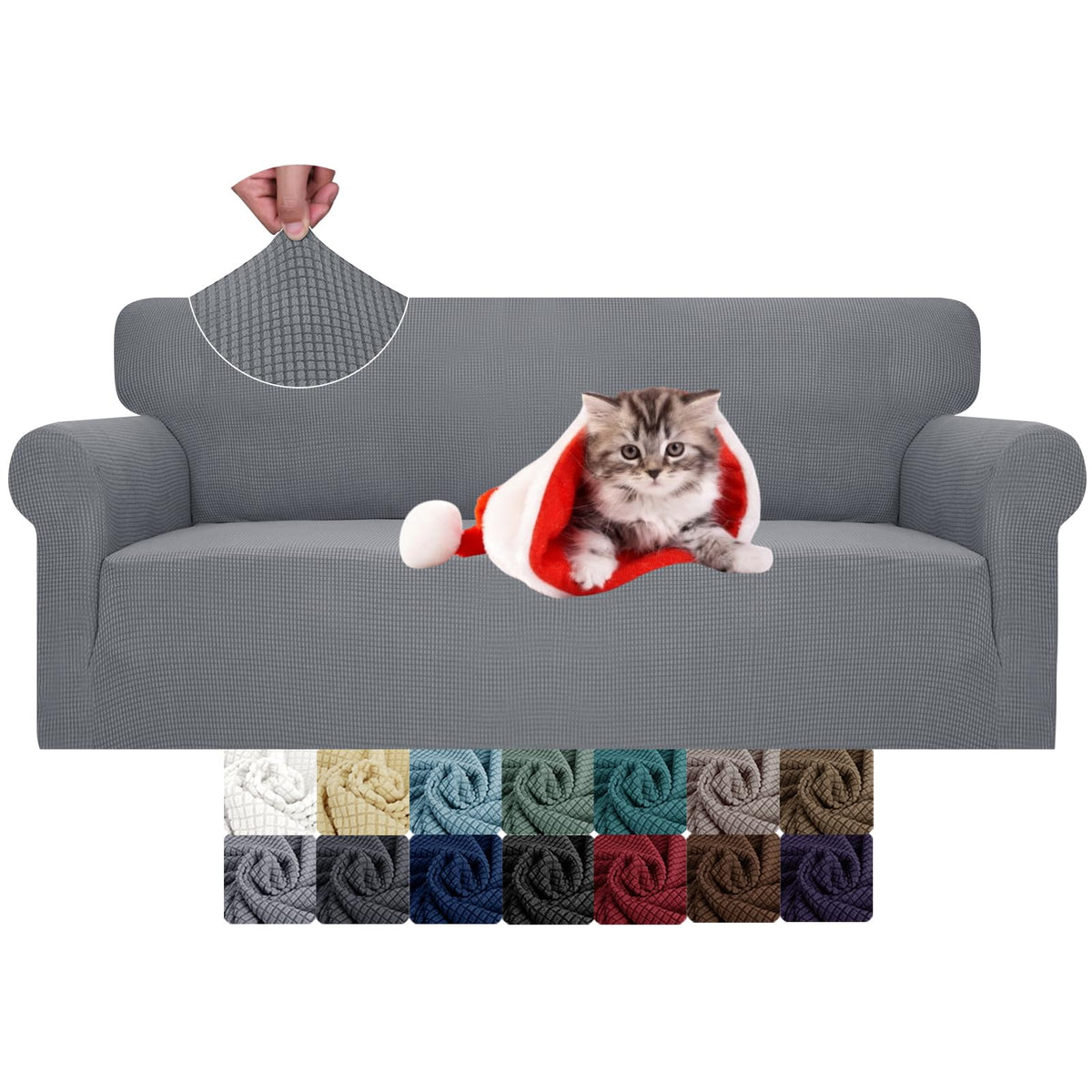 JIVINER Super Stretch Chair Sofa Slipcovers 1-Piece Jacquard Chair Covers for Living Room Soft Anti Slip 1 Seater Couch Furniture Protector Small Checks for Kids Pets (Chair, Light Gray)