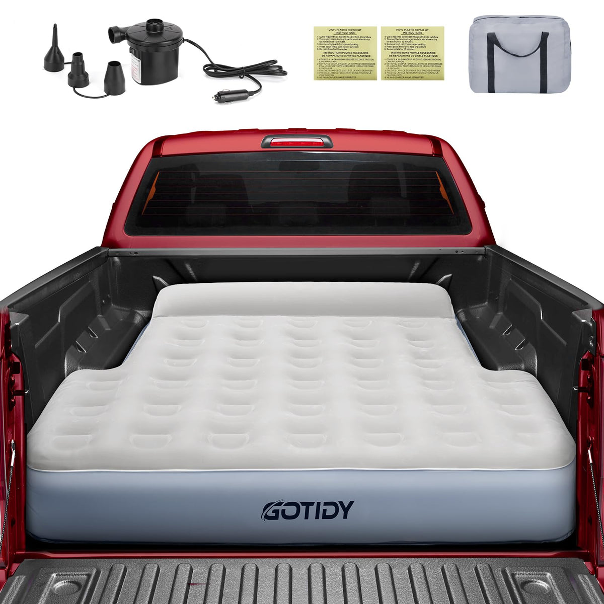 Inflatable Truck Bed Mattress for Tacoma Truck Air Mattress 5ft-5.5ft for Mid-Size Pickup with Detachable Tailgate Extension, Honda Ridgeline Jeep Gladiator JT,Space-Optimized Design, Built in Pump