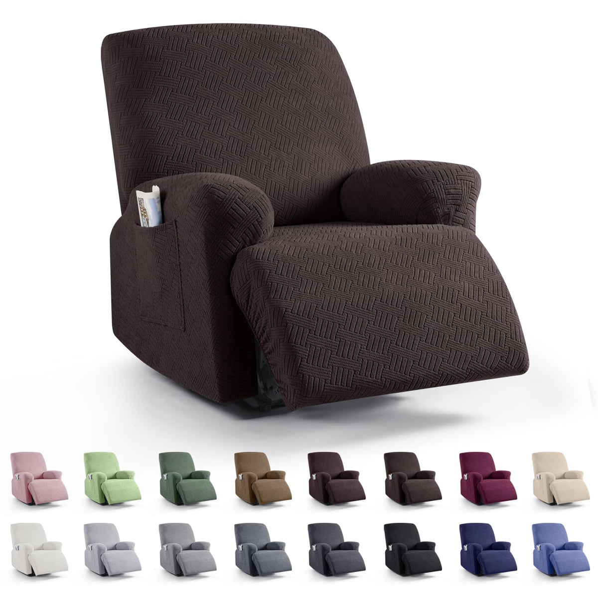 KinCam Recliner Chair Covers, Stretch Reclining Cover, Dark Gray