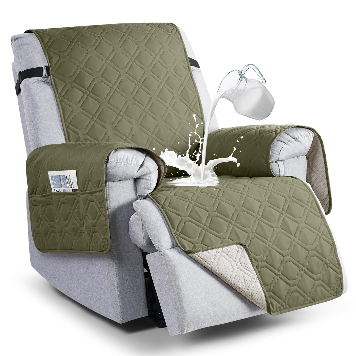 VANSOFY 100% Waterproof Recliner Chair Covers Washable, Khaki, 23.6"