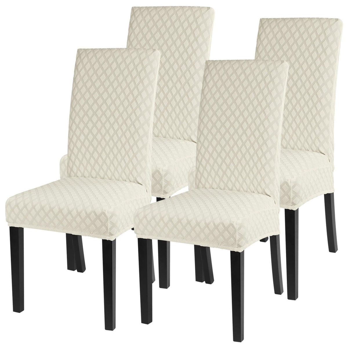 SearchI Dining Room Chair Covers Set of 6, Stretch Jacquard Parsons Chair Slipcovers Super Fit Removable Washable Kitchen Chair Protector Cover for Dining Room, Hotel, Ceremony (Beige Rhombus)