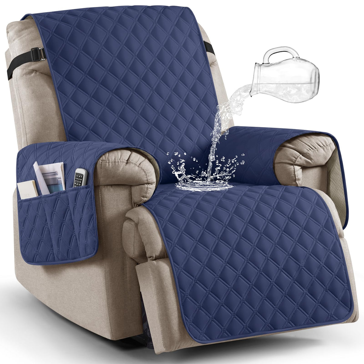 Ruaozz 100% Waterproof Recliner Chair Covers, Non-Slip Reclining Covers for Recliner Chair Washable Chair Cover, Recliner Covers with Pockets for Kids, Dogs, Pets (Chocolate, 23'')