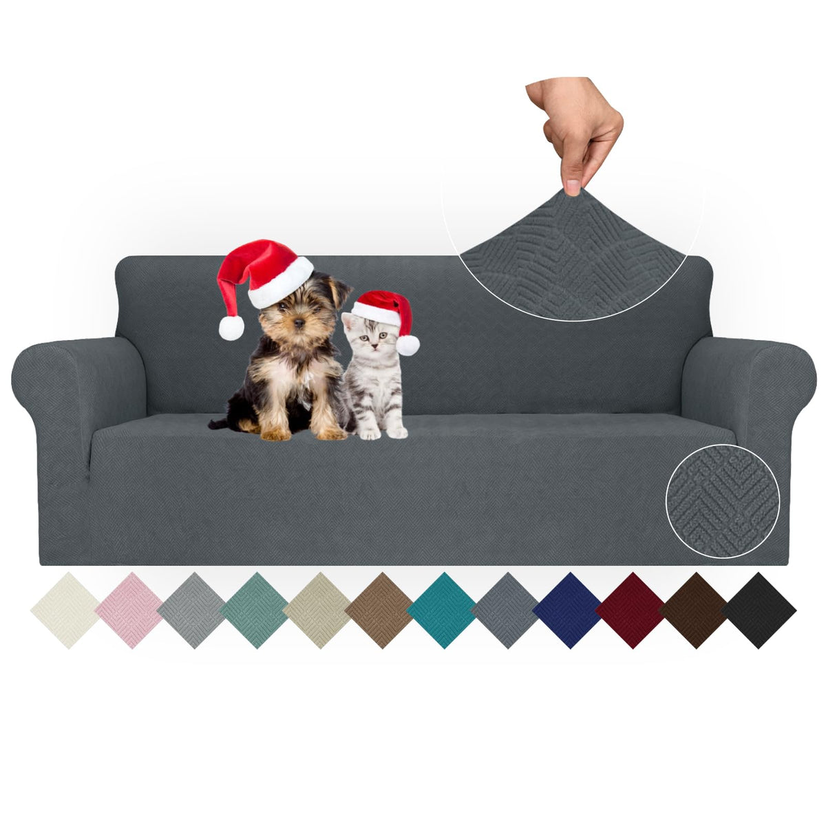 JIVINER Super Stretch Chair Sofa Slipcovers 1-Piece Jacquard Chair Covers for Living Room Soft Anti Slip 1 Seater Couch Furniture Protector Small Checks for Kids Pets (Chair, Light Gray)