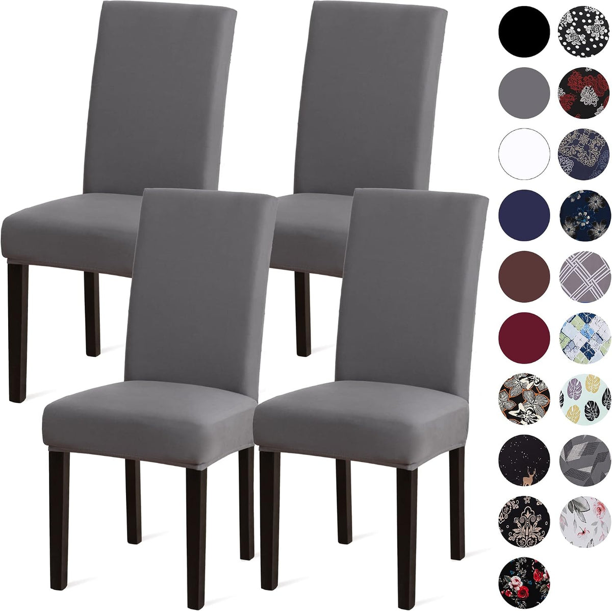 Sufdari Dining Chair Covers,Kitchen Cover,Parsons Slipcover,Spandex Protectors for Room Stretch Chairs Cover Set of 4 -Gray