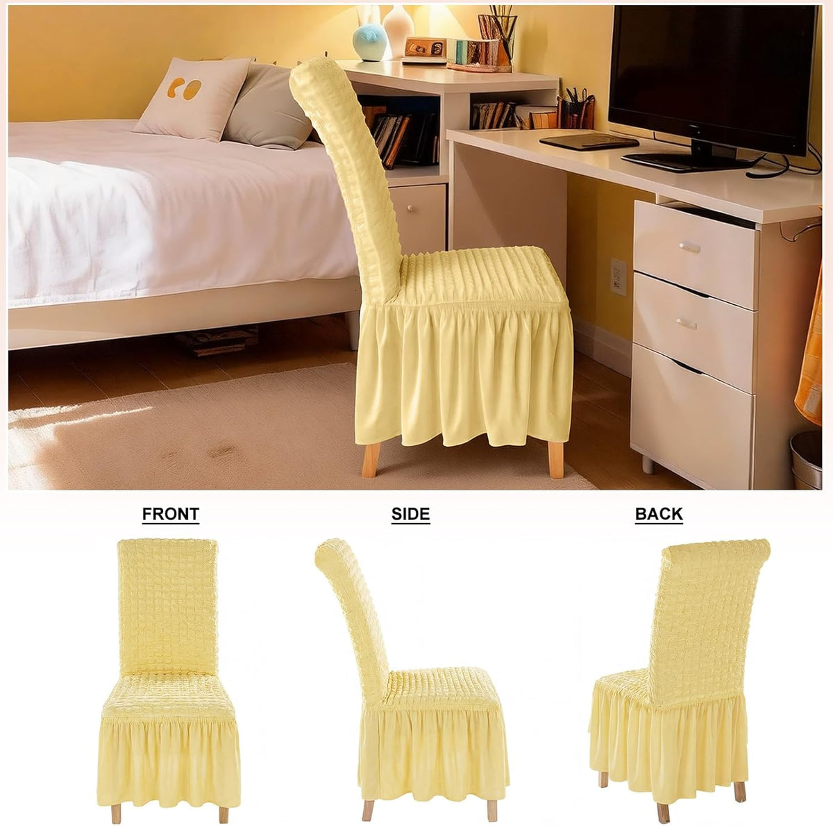Moukeren 1 Pcs Stretch Chair Cover with Skirt for Dorm Dining,Apricot