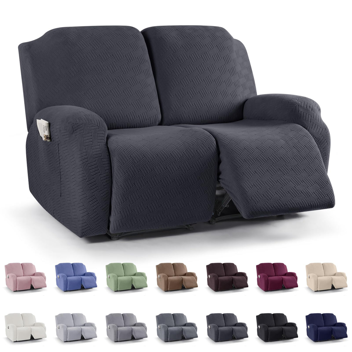 KinCam Recliner Chair Covers, Stretch Reclining Cover, Dark Gray