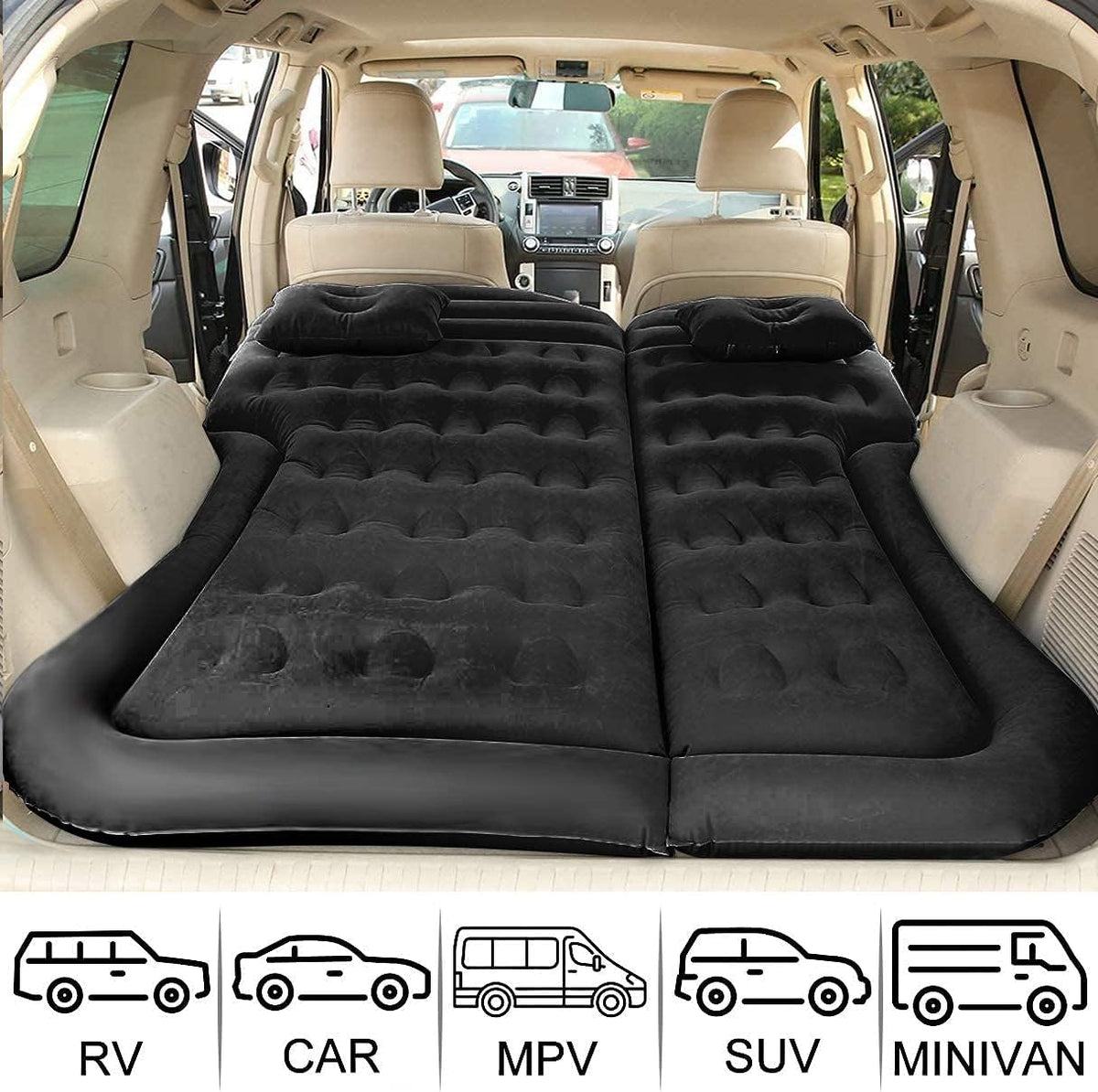 SAYGOGO SUV Air Mattress Camping Bed Cushion Pillow Inflatable Thickened Car Air Bed Mattress with Electric Air Pump Portable Sleeping Pad for Travel Camping Upgraded Version Black