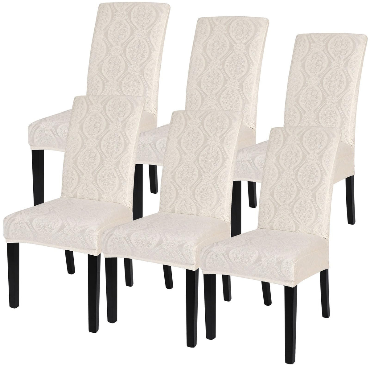 SearchI Chair Covers Slipcovers Set of 4, Spandex Super Fit Stretch Removable Washable Kitchen Parsons Protector for Dining Room,Hotel,Ceremony,Beige+Flowers