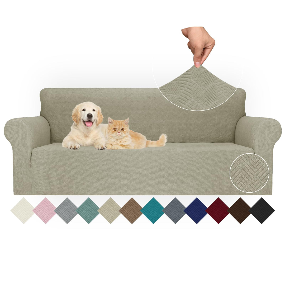 JIVINER Super Stretch Chair Sofa Slipcovers 1-Piece Jacquard Chair Covers for Living Room Soft Anti Slip 1 Seater Couch Furniture Protector Small Checks for Kids Pets (Chair, Light Gray)