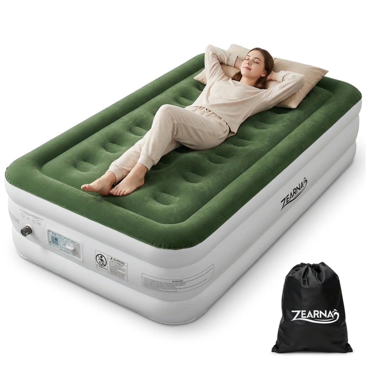 Zearna Air Mattress with Built in Pump - Upgraded Twin Blow Up Mattress, 2 Mins Quick Self Inflatable,18"/650lbs Max, Strong Support, for Camping,Home,Guests,Portable Travel
