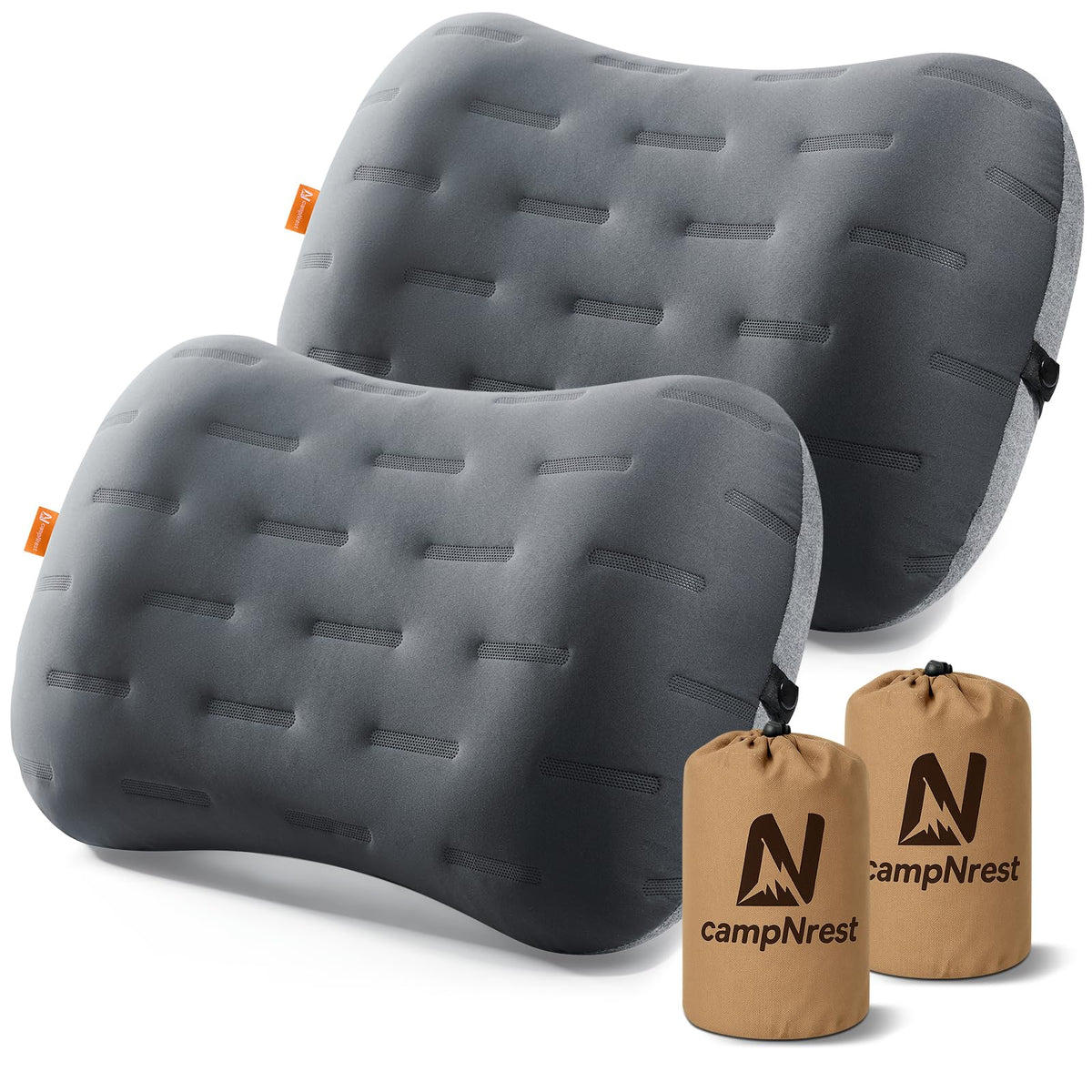 Inflatable Camping Pillow - Ultralight Compact Air Pillow for Travel, Backpacking & Hiking - Ergonomic Neck & Lumbar Support - Portable Inflatable Pillow with Removable Washable Cover - (Black 2 Pack)