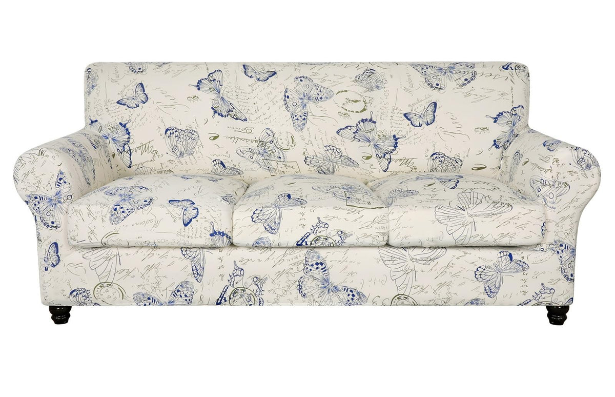 SearchI Stretch Sofa Cover Printed Couch Covers, Floral Pattern 2 Piece Armchair Slipcover with Separate Chair Cushion Cover, Washable Furniture Protector for Living Room(Armchair, Ball Flower)