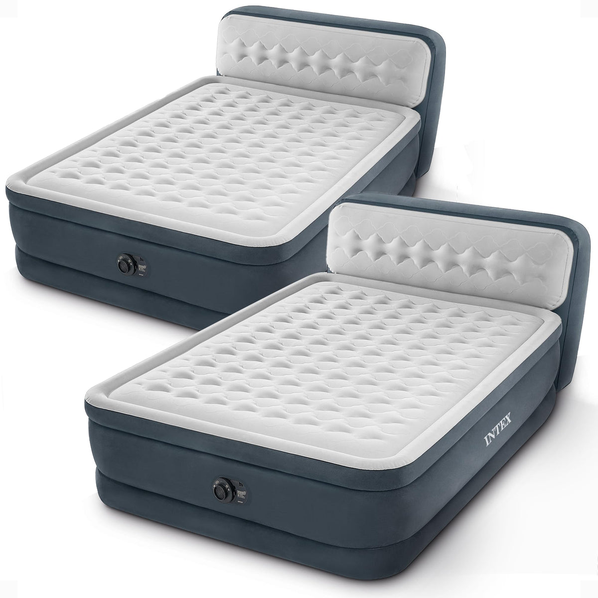 INTEX Dura-Beam 18" Queen Size Air Mattress with Built-in Headboard & Pump