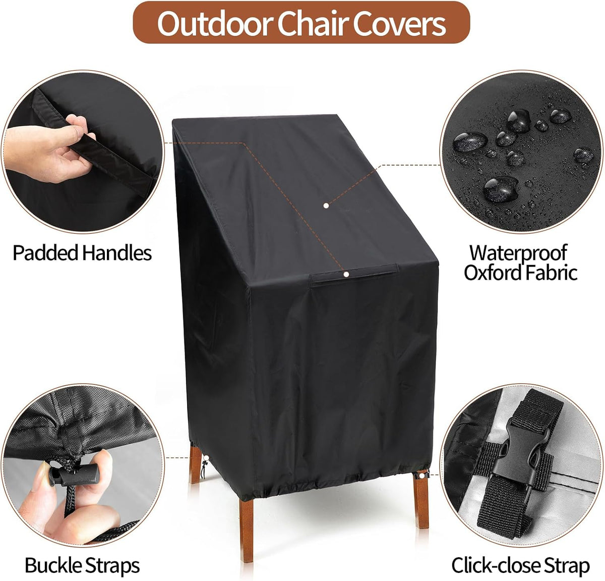 Outdoor Chair Covers 2Pack, 25x25x47" High Back Patio Chair Covers,Black