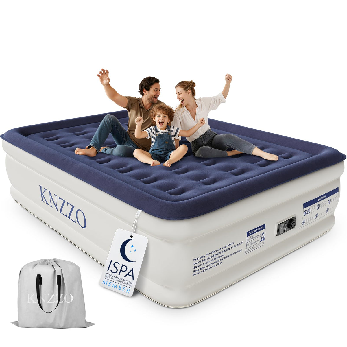KNZZO Queen Air Mattress with Built in Pump, 18 Inch Inflatable Bed, 800lb