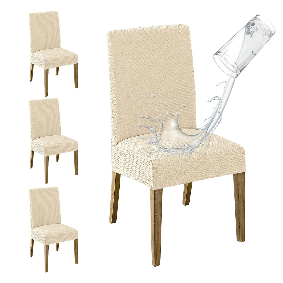 MOSAYT 100% Waterproof Dining Room Chair Covers Set of 4, Beige