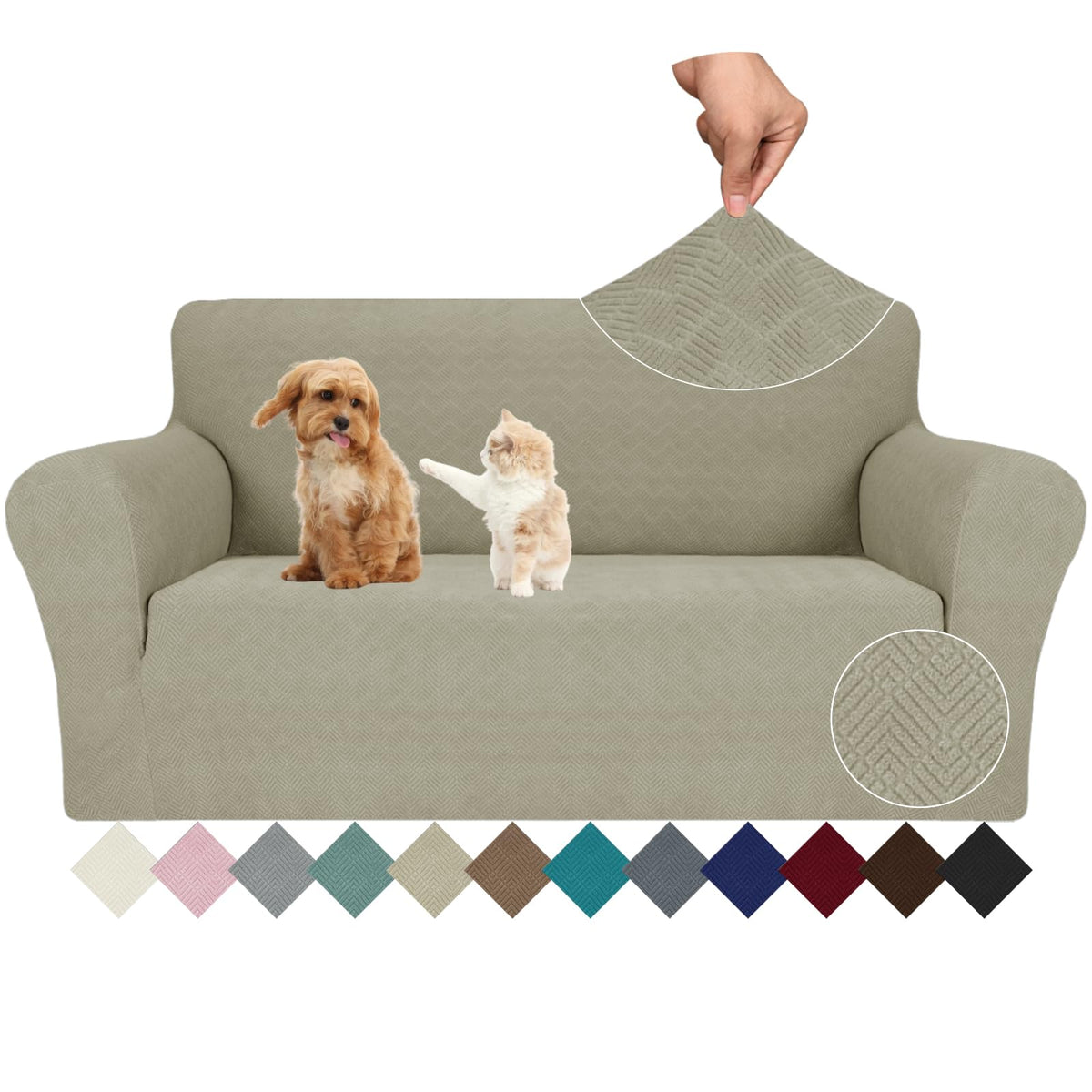 JIVINER Super Stretch Chair Sofa Slipcovers 1-Piece Jacquard Chair Covers for Living Room Soft Anti Slip 1 Seater Couch Furniture Protector Small Checks for Kids Pets (Chair, Light Gray)