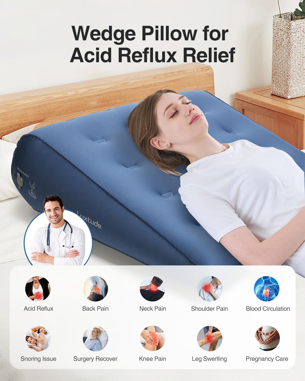 Luxtude Inflatable Wedge Pillow for Traveling, Travel Bed Wedge Pillow