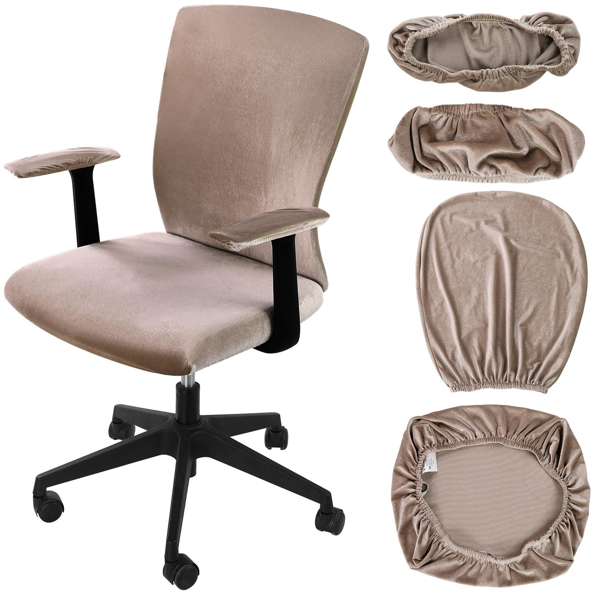 Tallew 4 Pcs Office Chair Covers Set with Armrest, Stretchable,Light Pink