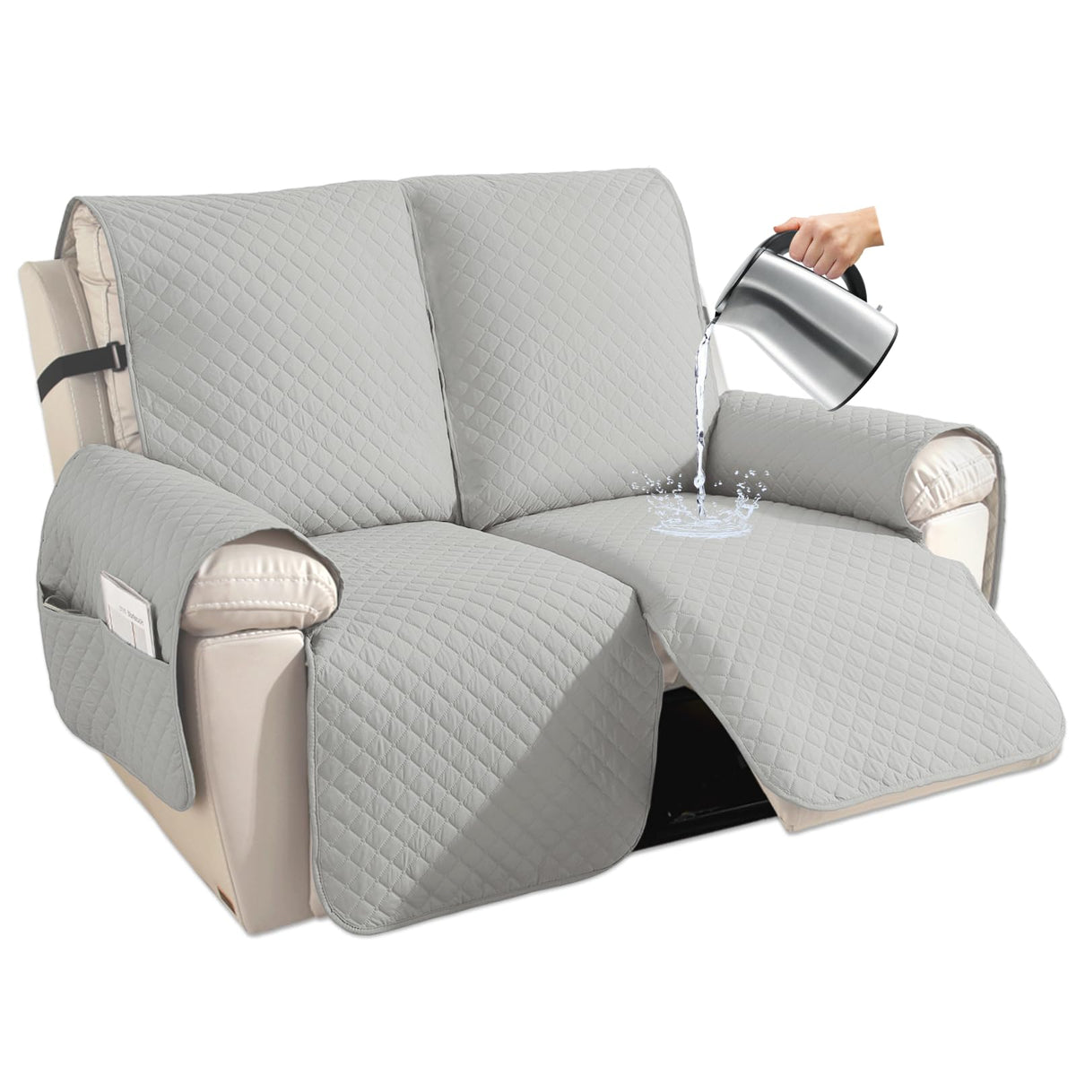 XINEAGE Water Resistant Recliner Cover, Nonslip Recliner Chair Covers for Reclining Chair with Pockets, Quilted Thick Recliner Slipcovers for Pets and Kids (Recliner Chair, Dark Gray)