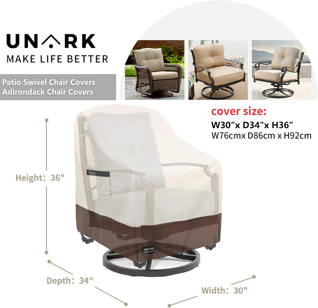 Outdoor Swivel Chair Covers Waterproof 2 Pack, Outdoor Chair Covers Patio Furniture Cover for Deck Patio Swivel Chair Heavy Duty, 30 W x 34 D x 36 H inches Beige and Brown
