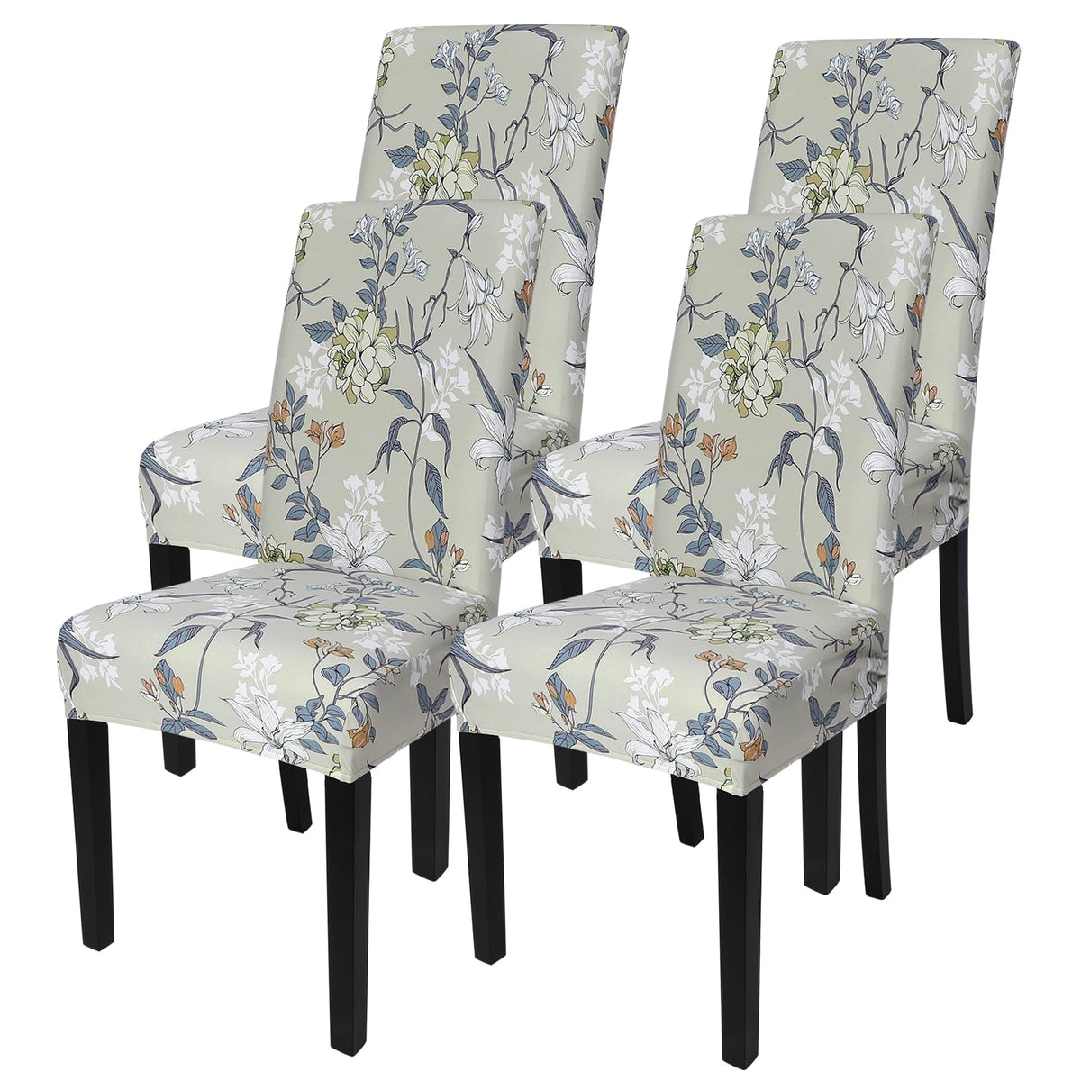 SearchI Chair Covers Slipcovers Set of 4, Spandex Super Fit Stretch Removable Washable Kitchen Parsons Protector for Dining Room,Hotel,Ceremony,Beige+Flowers