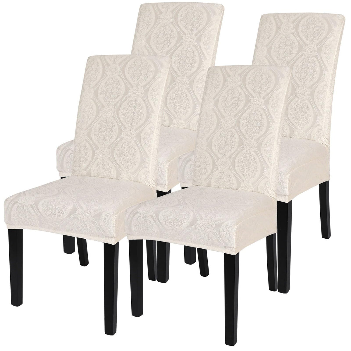 SearchI Chair Covers Slipcovers Set of 4, Spandex Super Fit Stretch Removable Washable Kitchen Parsons Protector for Dining Room,Hotel,Ceremony,Beige+Flowers