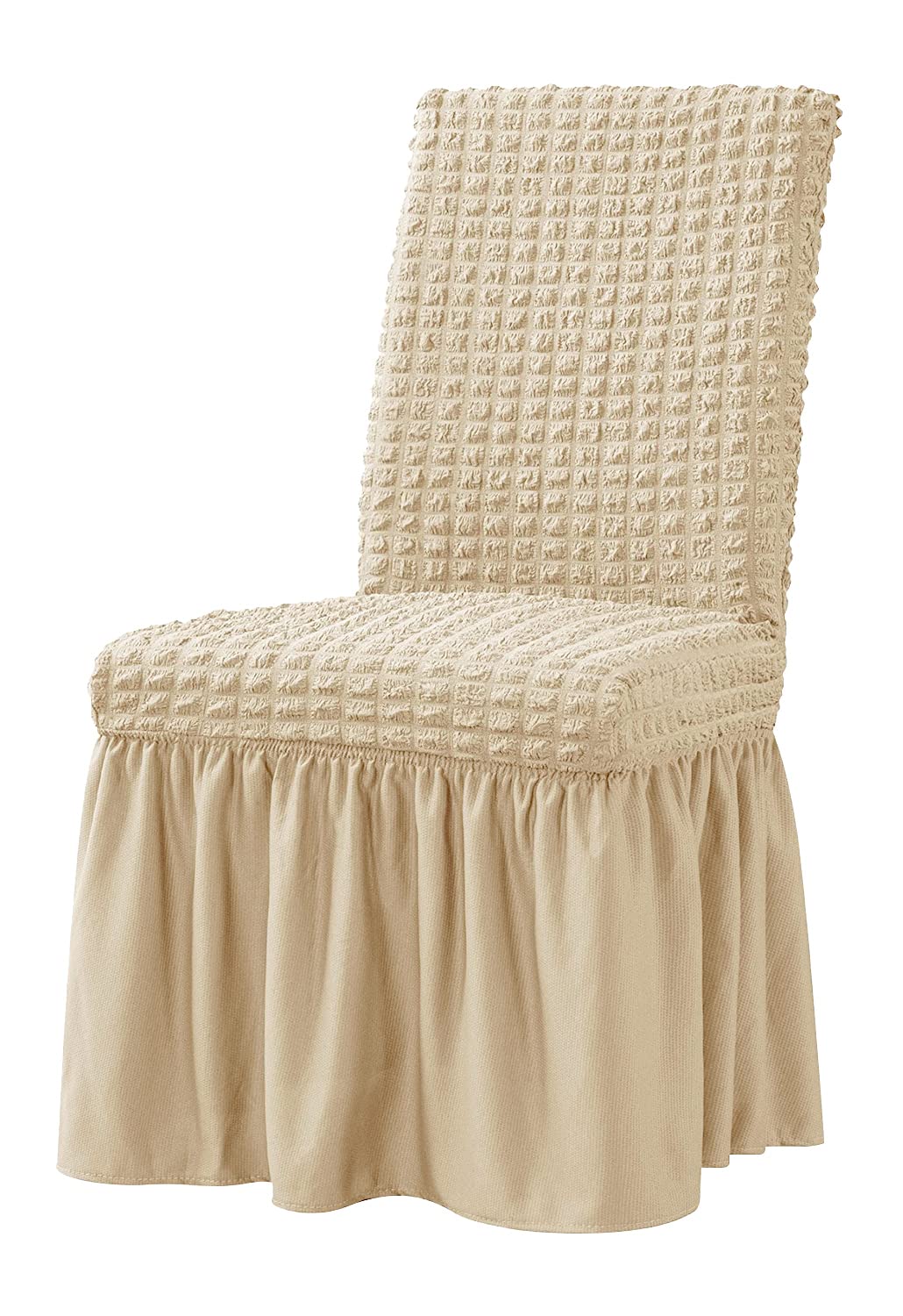 Dorm Chair Cover, Dining Chair Slipcover Stretch Washable with Skirt White