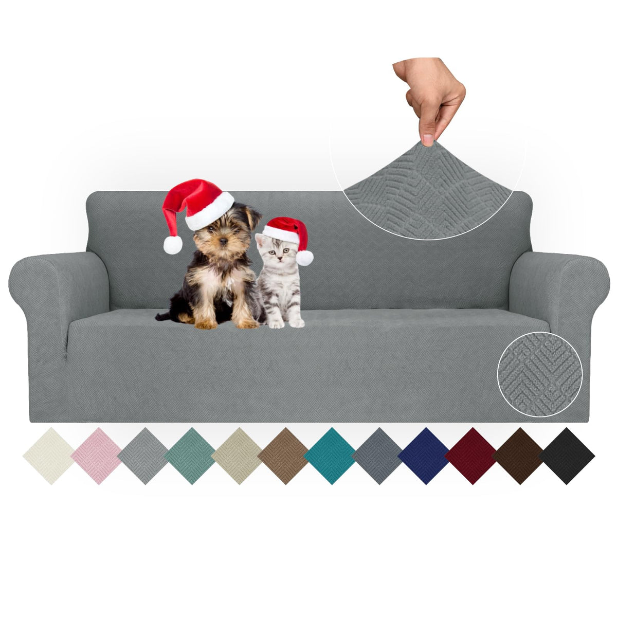 JIVINER Super Stretch Chair Sofa Slipcovers 1-Piece Jacquard Chair Covers for Living Room Soft Anti Slip 1 Seater Couch Furniture Protector Small Checks for Kids Pets (Chair, Light Gray)