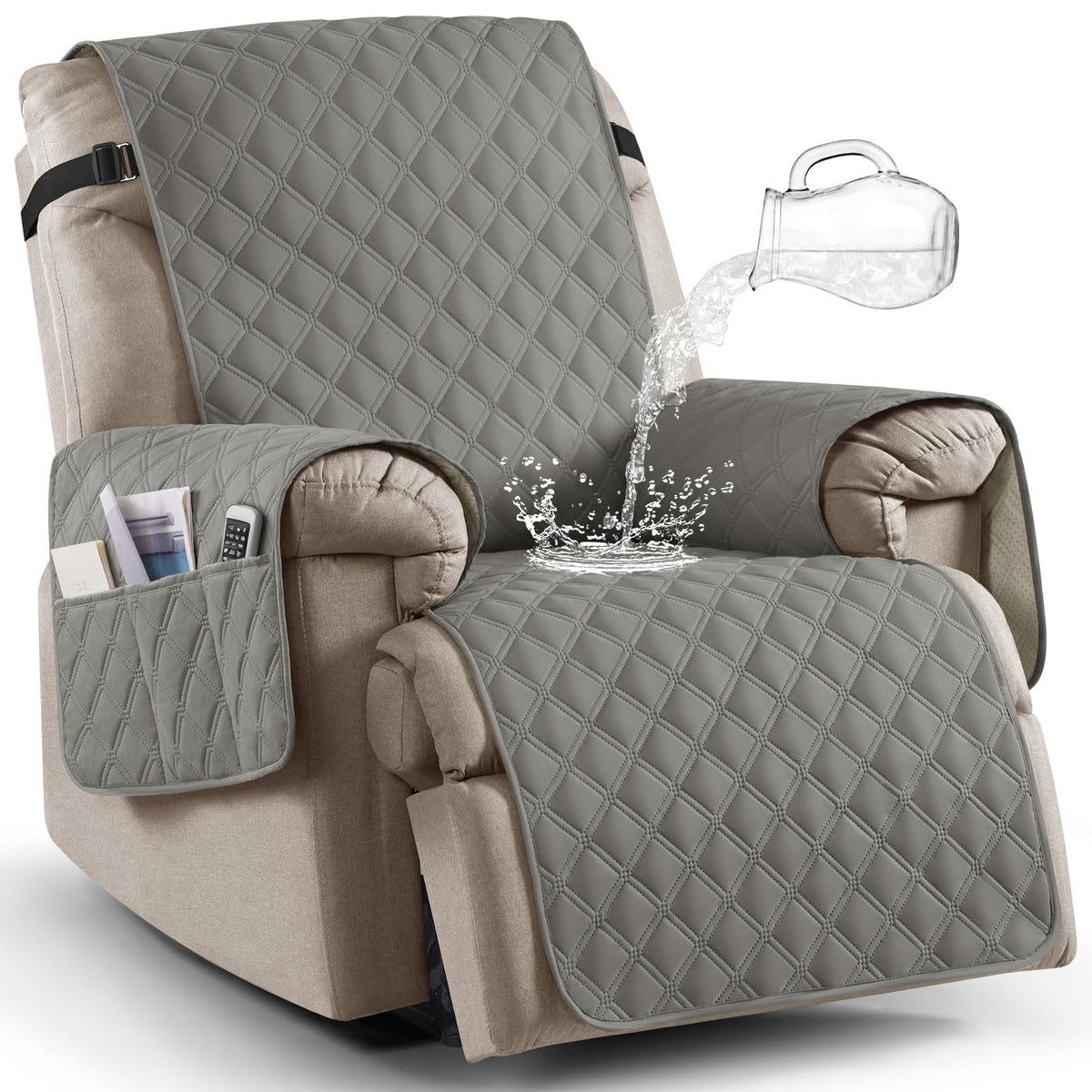 Ruaozz 100% Waterproof Recliner Chair Covers, Non-Slip Reclining Covers for Recliner Chair Washable Chair Cover, Recliner Covers with Pockets for Kids, Dogs, Pets (Chocolate, 23'')