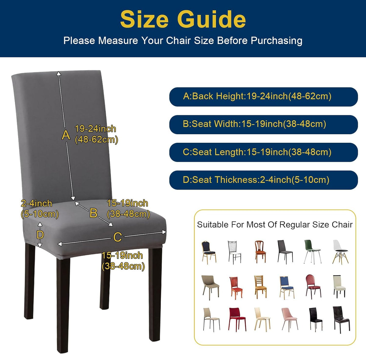 Chair Covers, Stretch Dining Room Chair Covers Set of 6, Removable Washable Dining Chair Slipcovers for Home, Hotel, Banquet