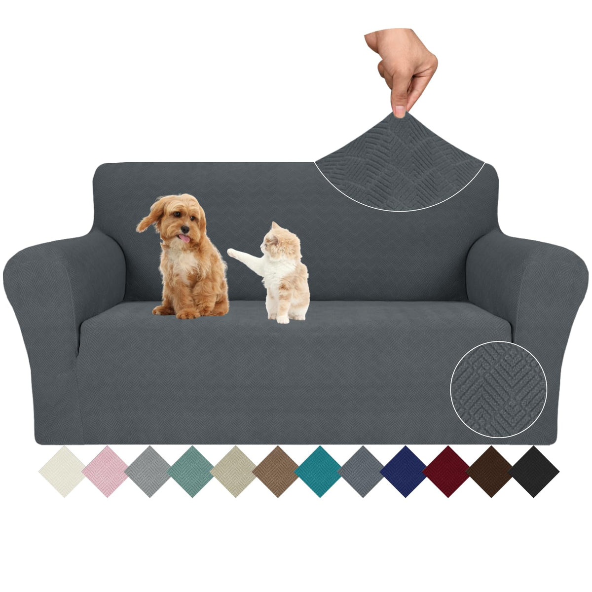 JIVINER Super Stretch Chair Sofa Slipcovers 1-Piece Jacquard Chair Covers for Living Room Soft Anti Slip 1 Seater Couch Furniture Protector Small Checks for Kids Pets (Chair, Light Gray)