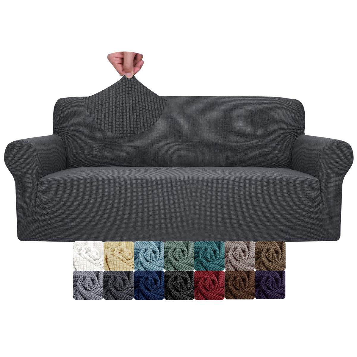 JIVINER Super Stretch Chair Sofa Slipcovers 1-Piece Jacquard Chair Covers for Living Room Soft Anti Slip 1 Seater Couch Furniture Protector Small Checks for Kids Pets (Chair, Light Gray)