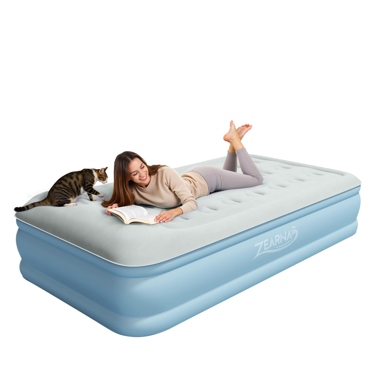Zearna Air Mattress Queen with Built in Pump, Blow Up Mattress 18 Raised Comfort, Upgraded Surface Portable Air Bed with Pillow, Inflatable Mattress for Camping, Home and Guest, 650 lbs Max
